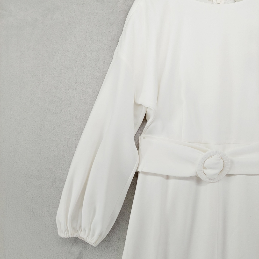 New Sachin & Babi Annie White Crepe Sheath Belt & Blouson Sleeves Dress P4520 - Picture 7 of 11